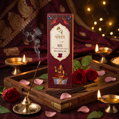 Yashodaye Organic Rose Incense Sticks - Pack of 80 (Charcoal-Free)
