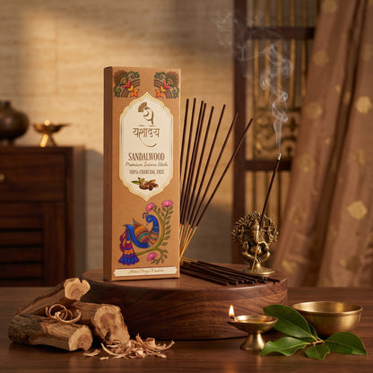 Yashodaye Organic Sandalwood Incense Sticks - Pack of 80 (Charcoal-Free)