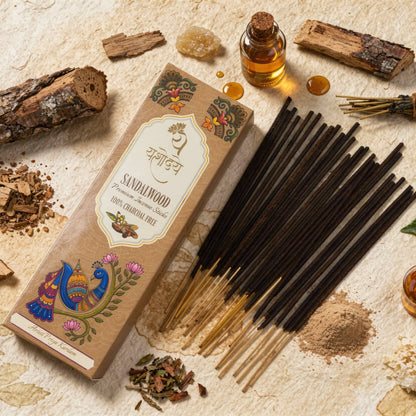 Yashodaye Organic Sandalwood Incense Sticks - Pack of 80 (Charcoal-Free)