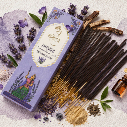 Yashodaye Organic Lavender Incense Sticks - Pack of 80 (Charcoal-Free)