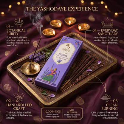 Yashodaye Organic Lavender Incense Sticks - Pack of 80 (Charcoal-Free)