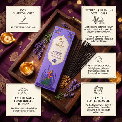 Yashodaye Organic Lavender Incense Sticks - Pack of 80 (Charcoal-Free)